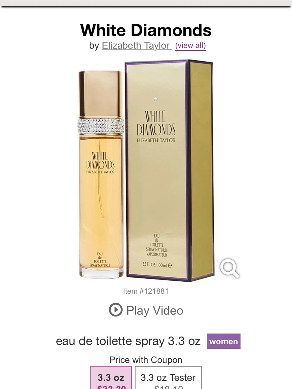Elizabeth Taylor White Diamonds Women's Eau de Toilette Spray 3.3FL oz